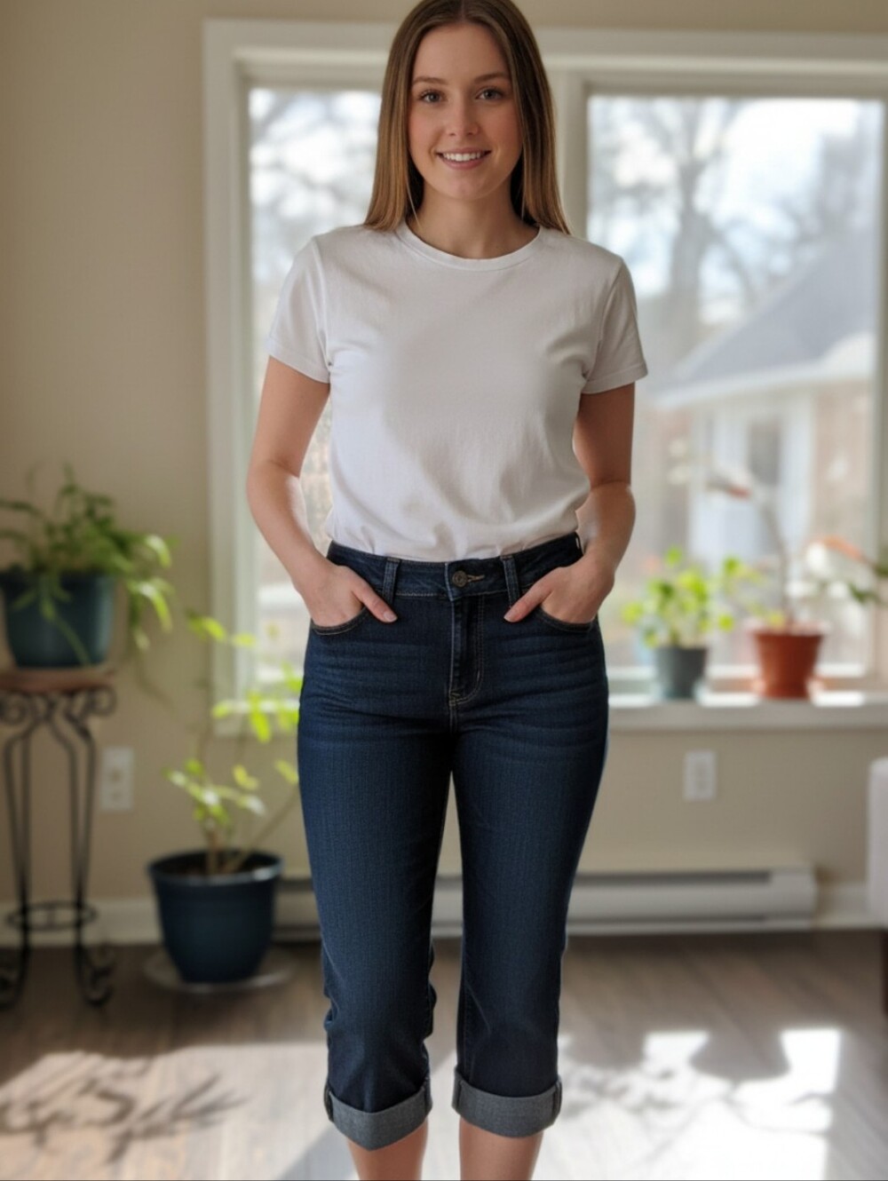 Women's Dark Gray Cropped Jeans with Rolled Hem